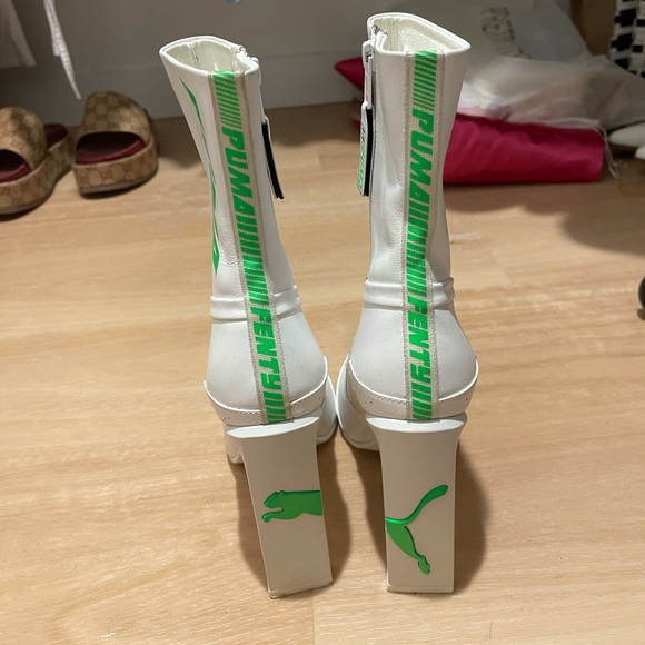 Fenty x Puma White Neon Green Leather Boots - Picture 2 of 4